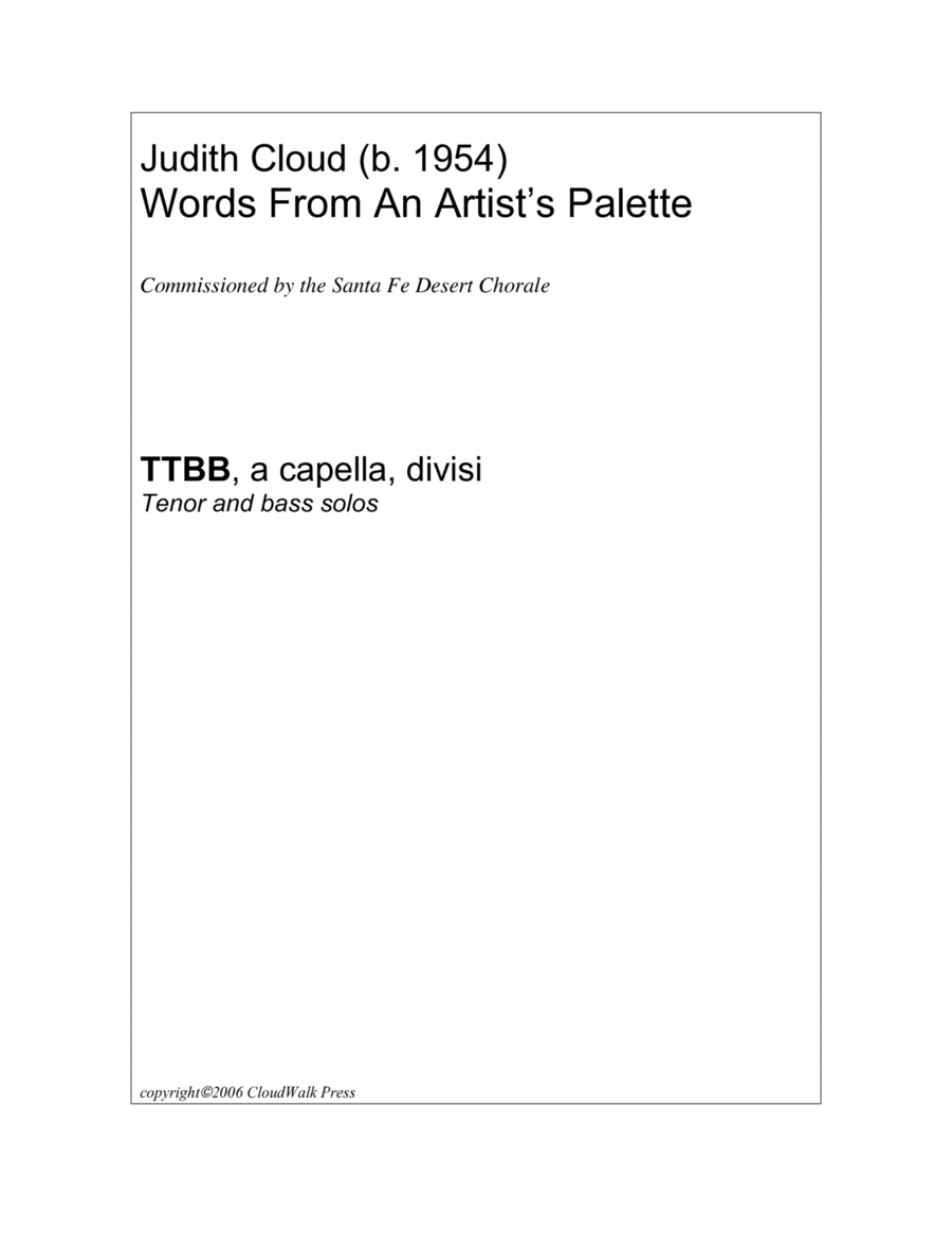 Words From an Artist's Pallette for TTBB, a cappella, divisi with Tenor & Bass solos image number null
