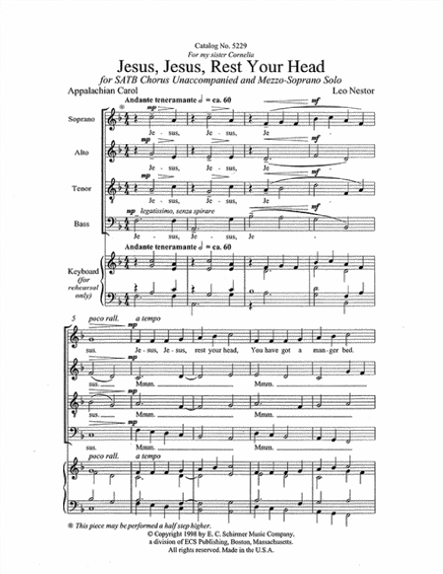 Jesus, Jesus, Rest Your Head 4-Part scores gallery preview page 1