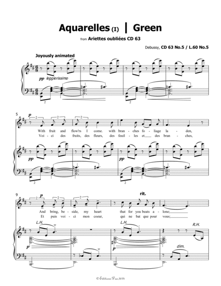 Aquarelles I(Green), by Debussy, CD 63 No.5, in D Major
