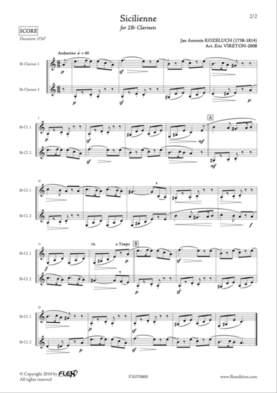 Sicilienne Sicilienne Clarinet Duet scores gallery preview page 2