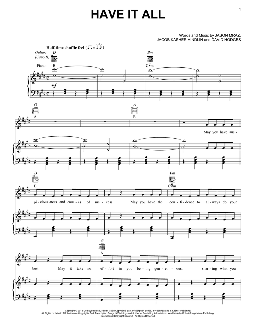 Have It All Piano, Vocal, Guitar scores gallery preview page 1