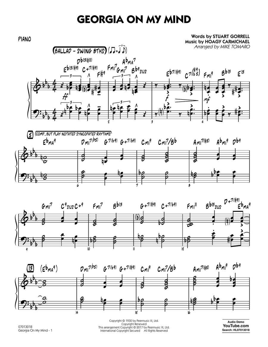 Georgia on My Mind - Piano Jazz Ensemble scores gallery preview page 1