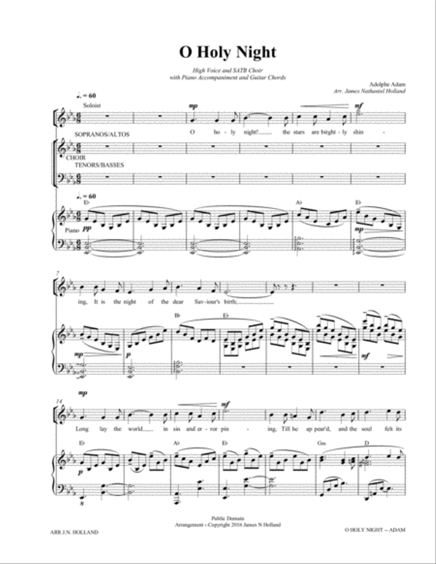 O Holy Night (Cantique de Noel) Adolphe Adam for High Voice and SATB Chorus 4-Part scores gallery preview page 3