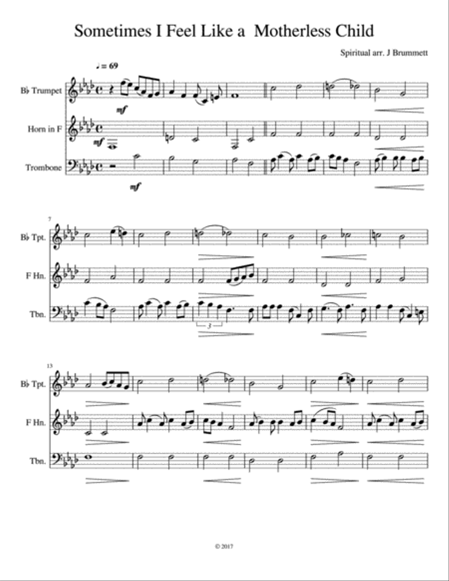 Sometimes I Feel Like a Motherless Child Brass Ensemble scores gallery preview page 1
