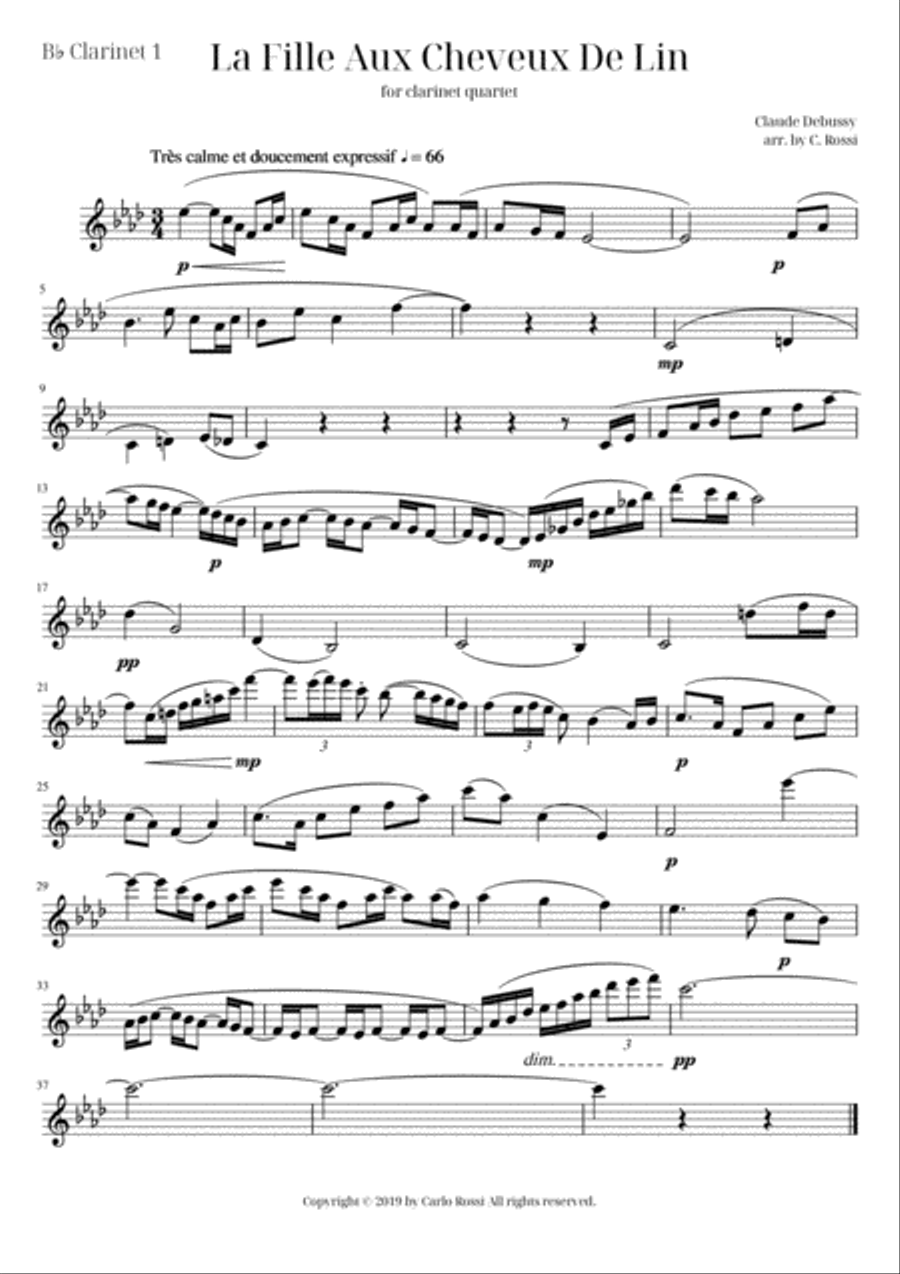 La Fille Aux Cheveux De Lin for Clarinet Quartet Clarinet Quartet scores gallery preview page 3