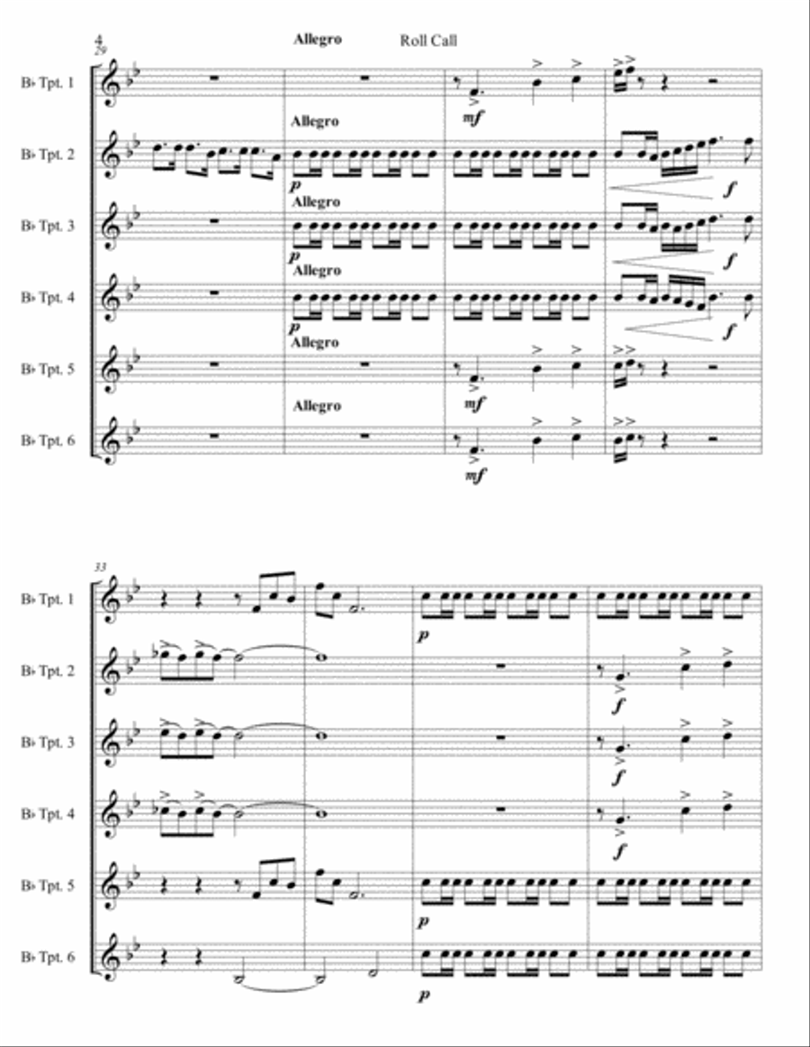 Roll Call For Six Trumpets Brass Ensemble scores gallery preview page 4
