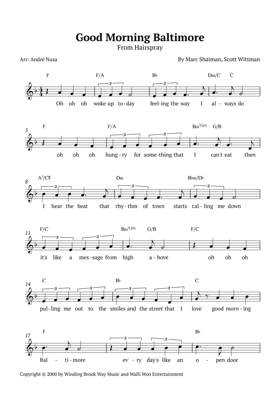 Good Morning Baltimore Piano scores gallery preview page 1