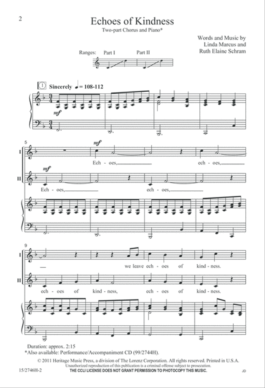 Echoes of Kindness Echoes of Kindness 2-Part scores gallery preview page 2