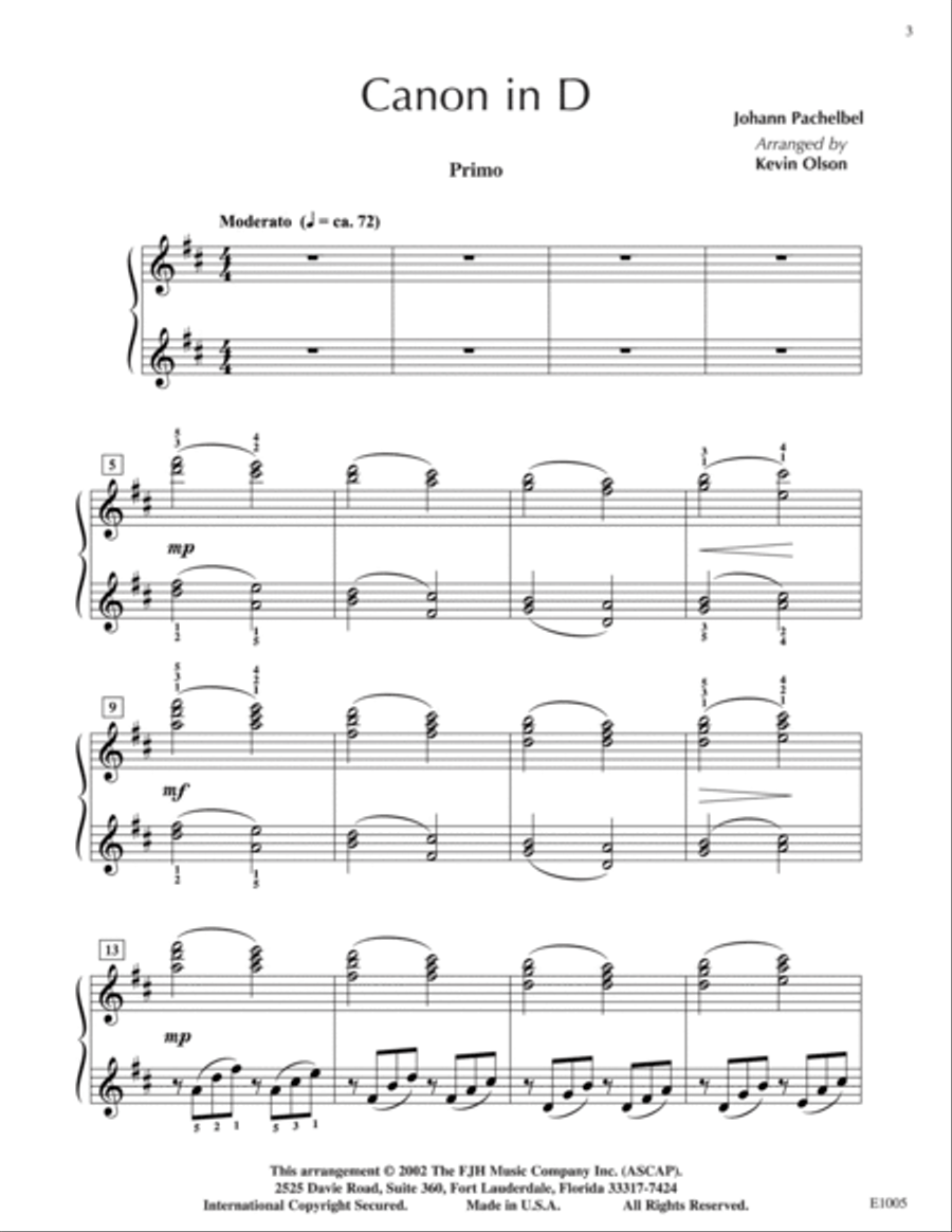 Canon in D Piano Solo scores gallery preview page 3
