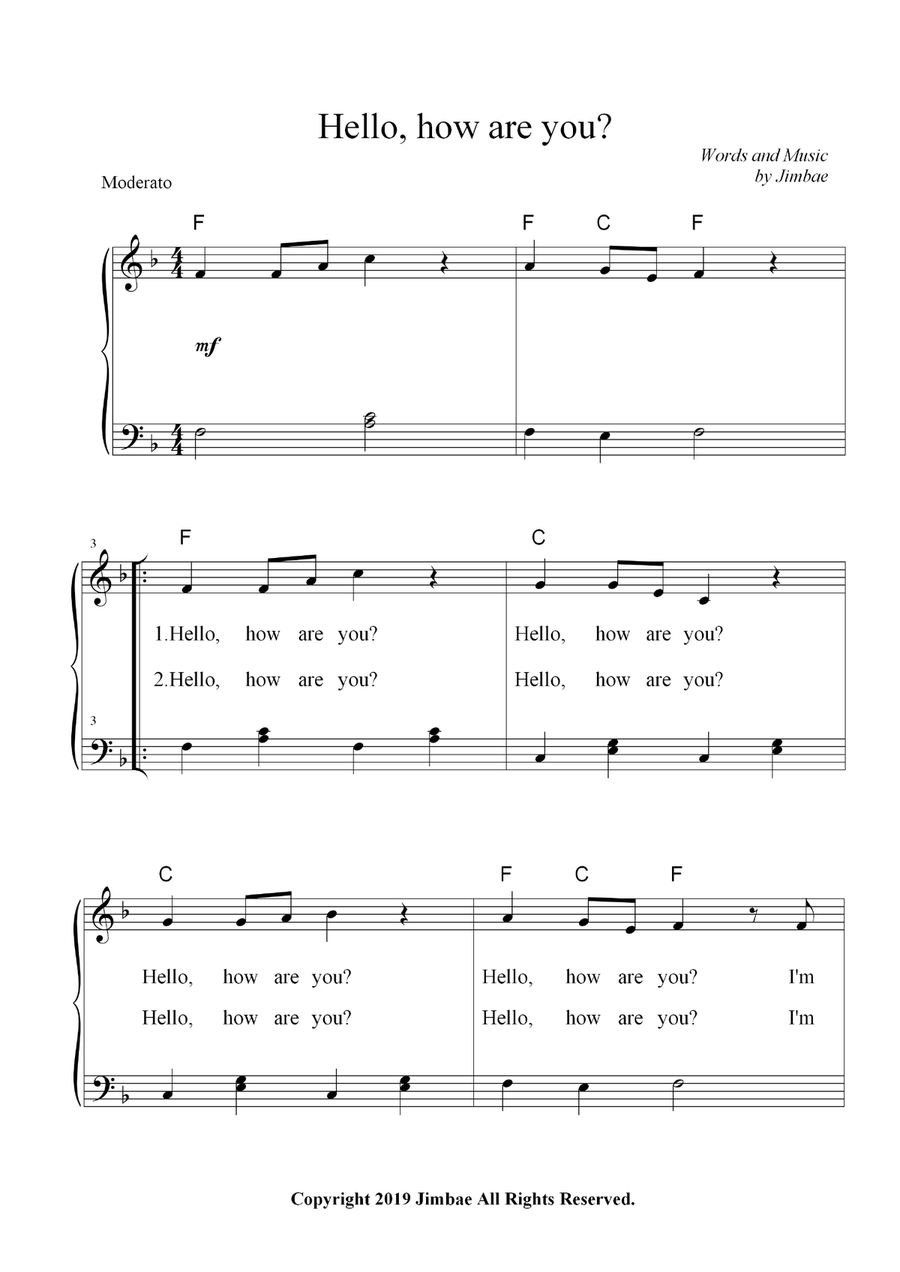 Hello how are you Nursery Rhymes for Easy Piano Voice