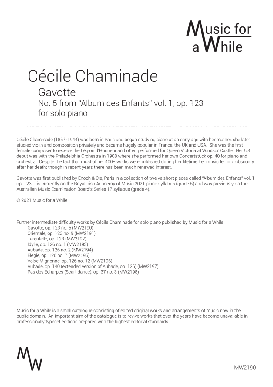 Cécile Chaminade - Gavotte op. 123 no. 5 for solo piano Piano Solo scores gallery preview page 1