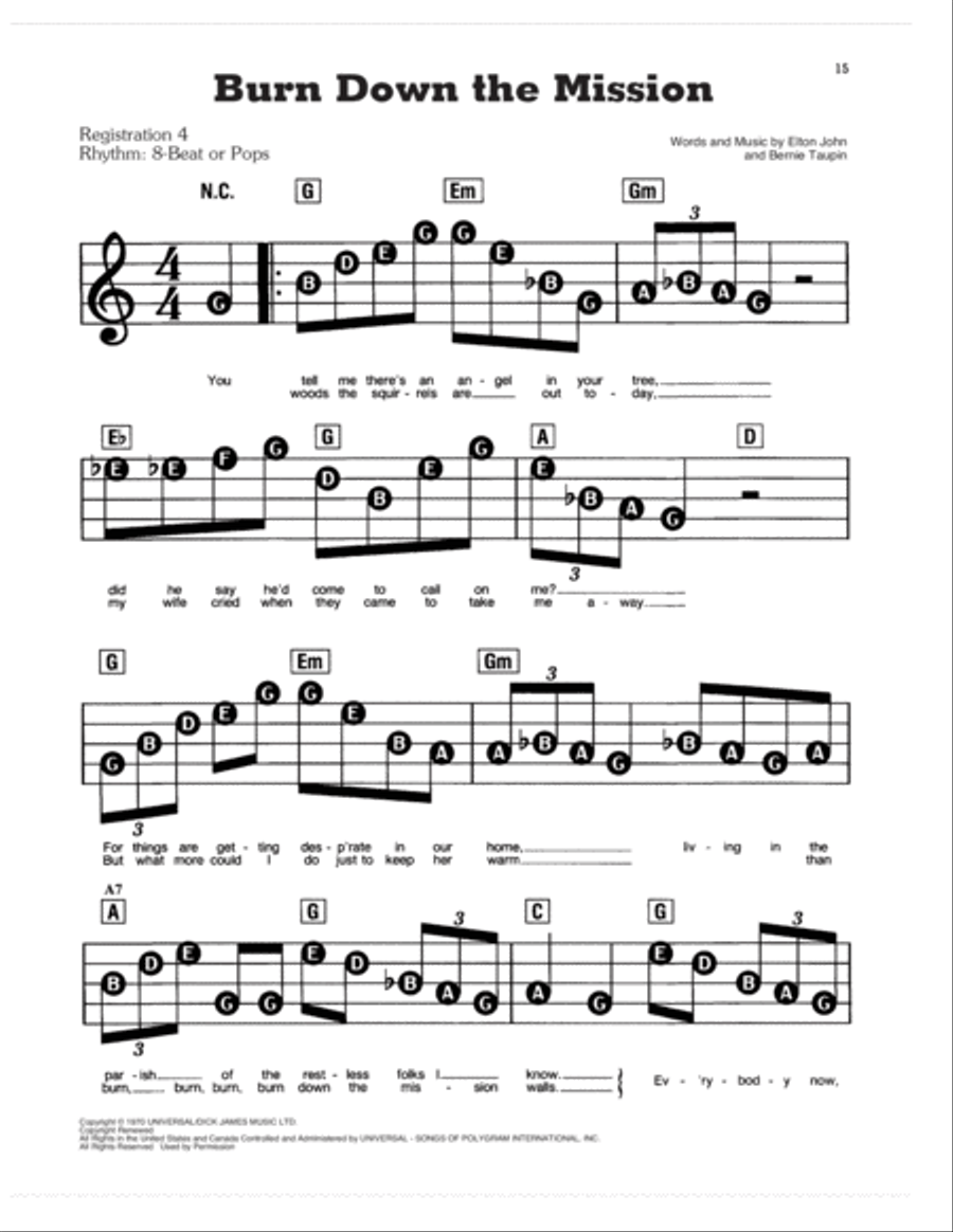 Burn Down The Mission Burn Down The Mission Electronic Keyboard scores gallery preview page 1