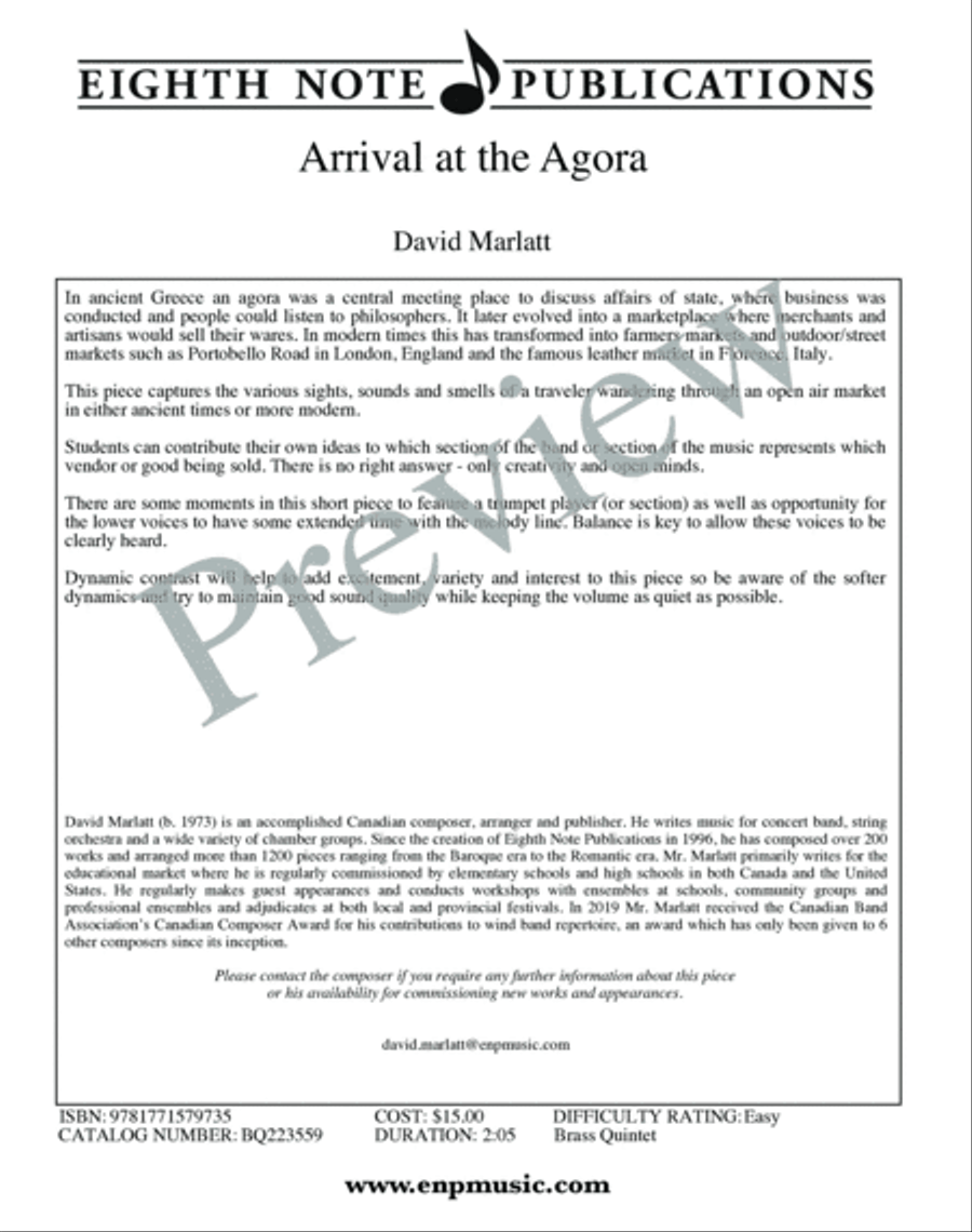 Arrival at the Agora Arrival at the Agora Brass Quintet scores gallery preview page 2