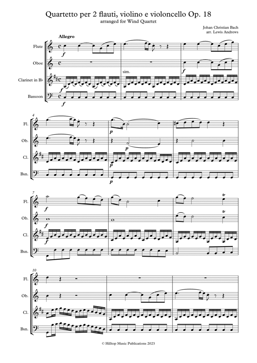 J. C. Bach Quartet in C arranged for Wind Quartet image number null