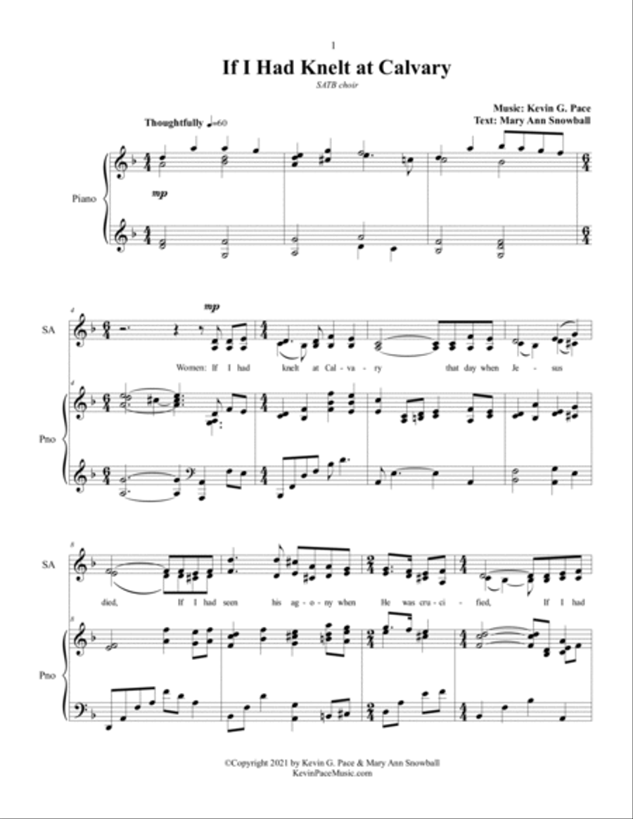 If I Had Knelt at Calvary, SATB Choir, sacred 4-Part scores gallery preview page 2