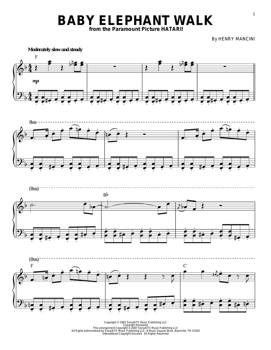 Baby Elephant Walk Piano Solo scores gallery preview page 1