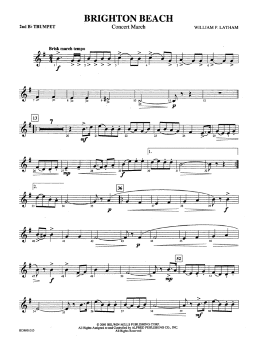 Brighton Beach (Concert March): 2nd B-flat Trumpet Concert Band scores gallery preview page 1
