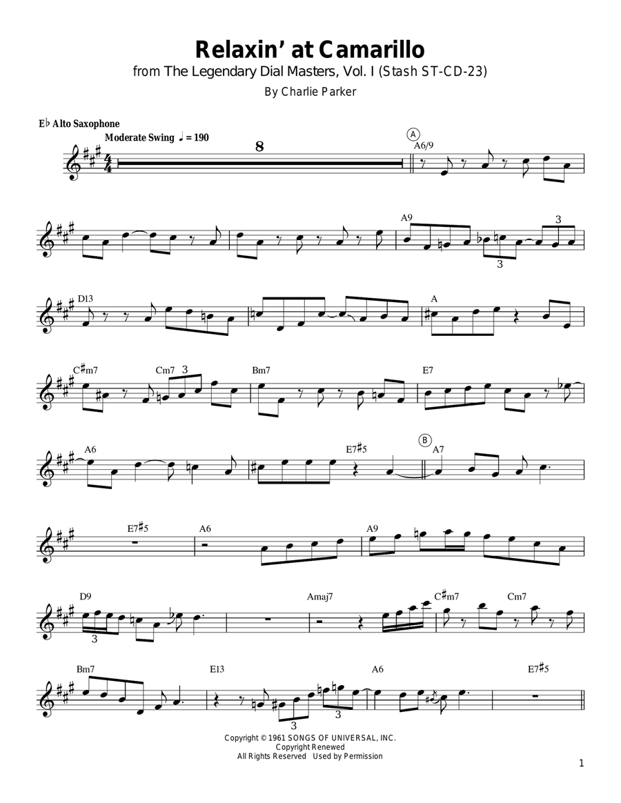 Relaxin' At The Camarillo Alto Saxophone scores gallery preview page 1