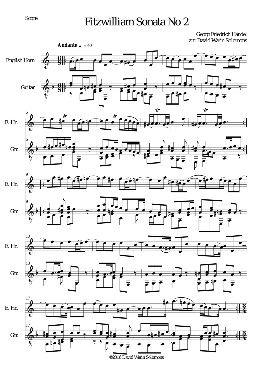 Fitzwilliam Sonata No 2 for cor anglais and guitar English Horn scores gallery preview page 1