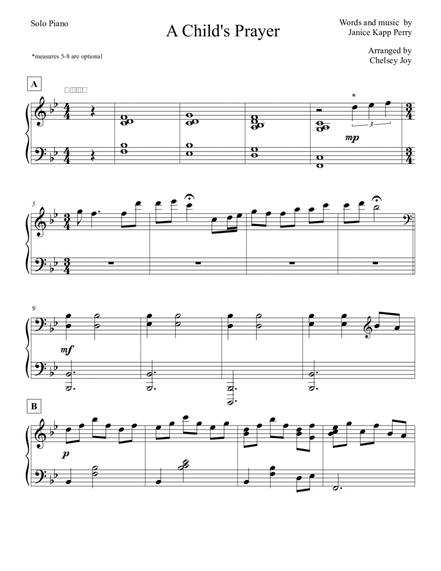 A Child's Prayer Piano Solo scores gallery preview page 1