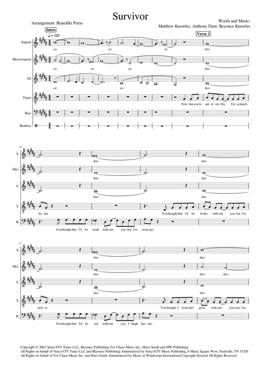 Survivor A Cappella scores gallery preview page 1