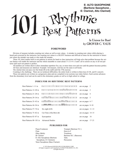 101 Rhythmic Rest Patterns by Grover C. Yaus Concert Band Methods - Sheet Music