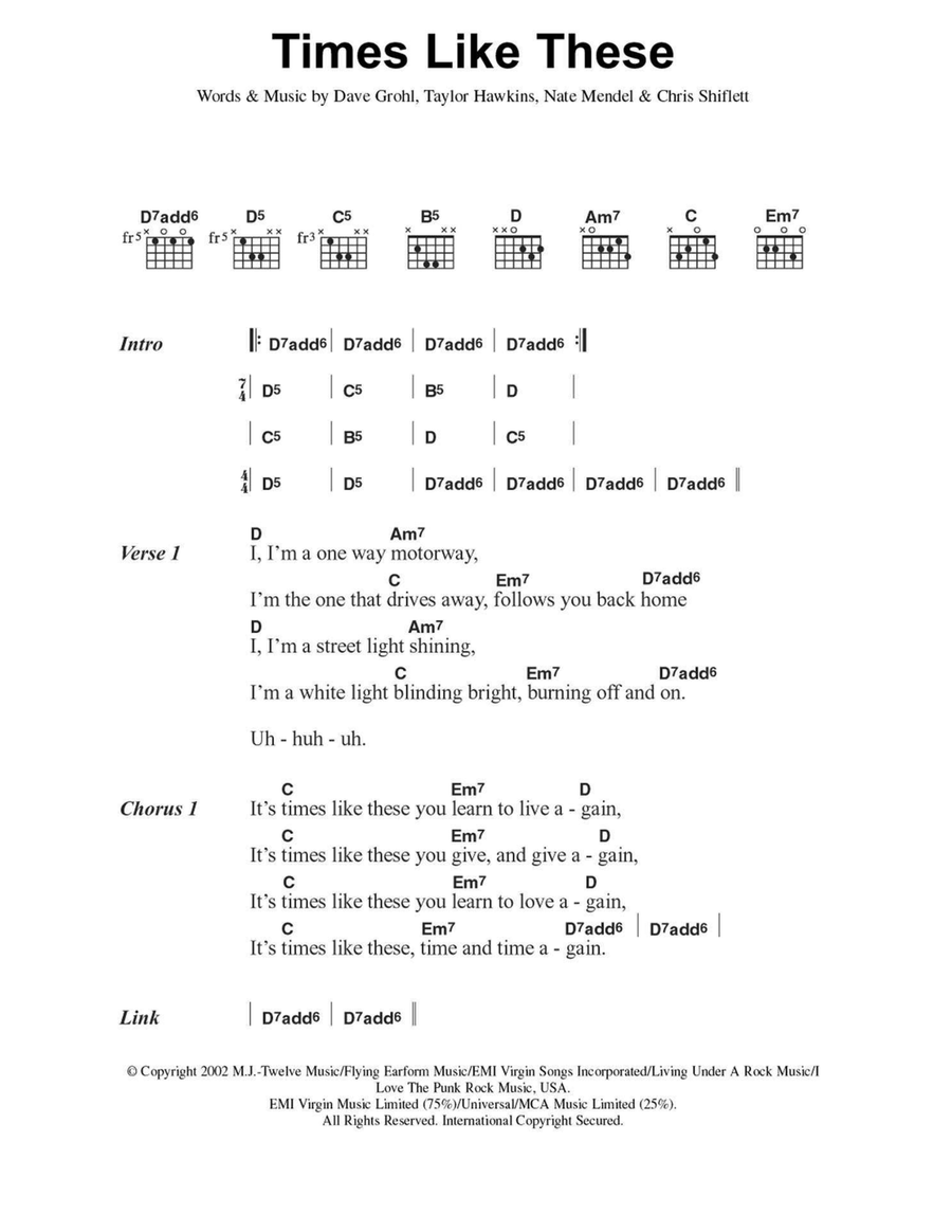 Times Like These Easy Guitar scores gallery preview page 1