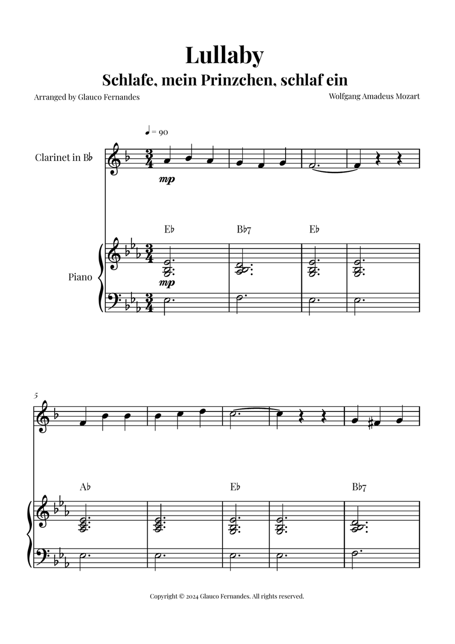 Mozart's Lullaby Chamber Music scores gallery preview page 1