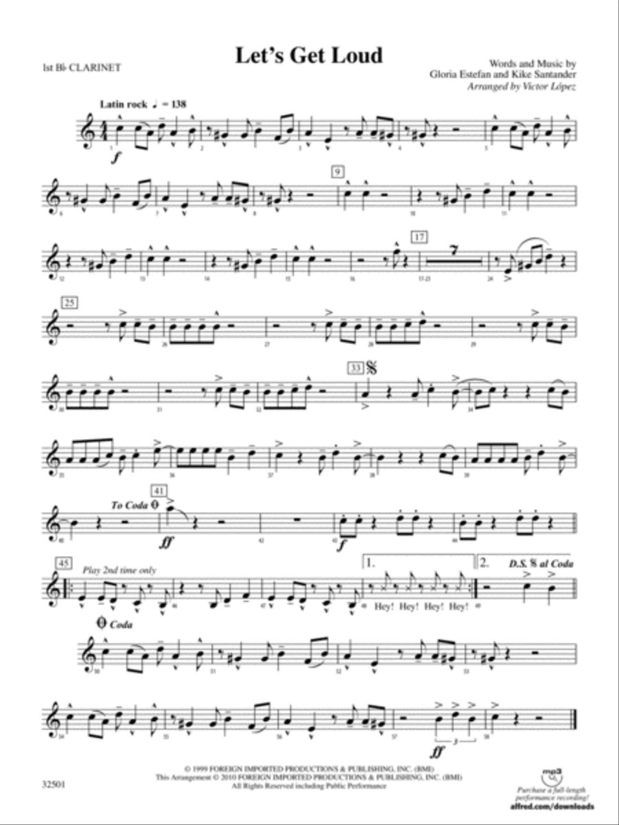 Let's Get Loud: 1st B-flat Clarinet Concert Band scores gallery preview page 1
