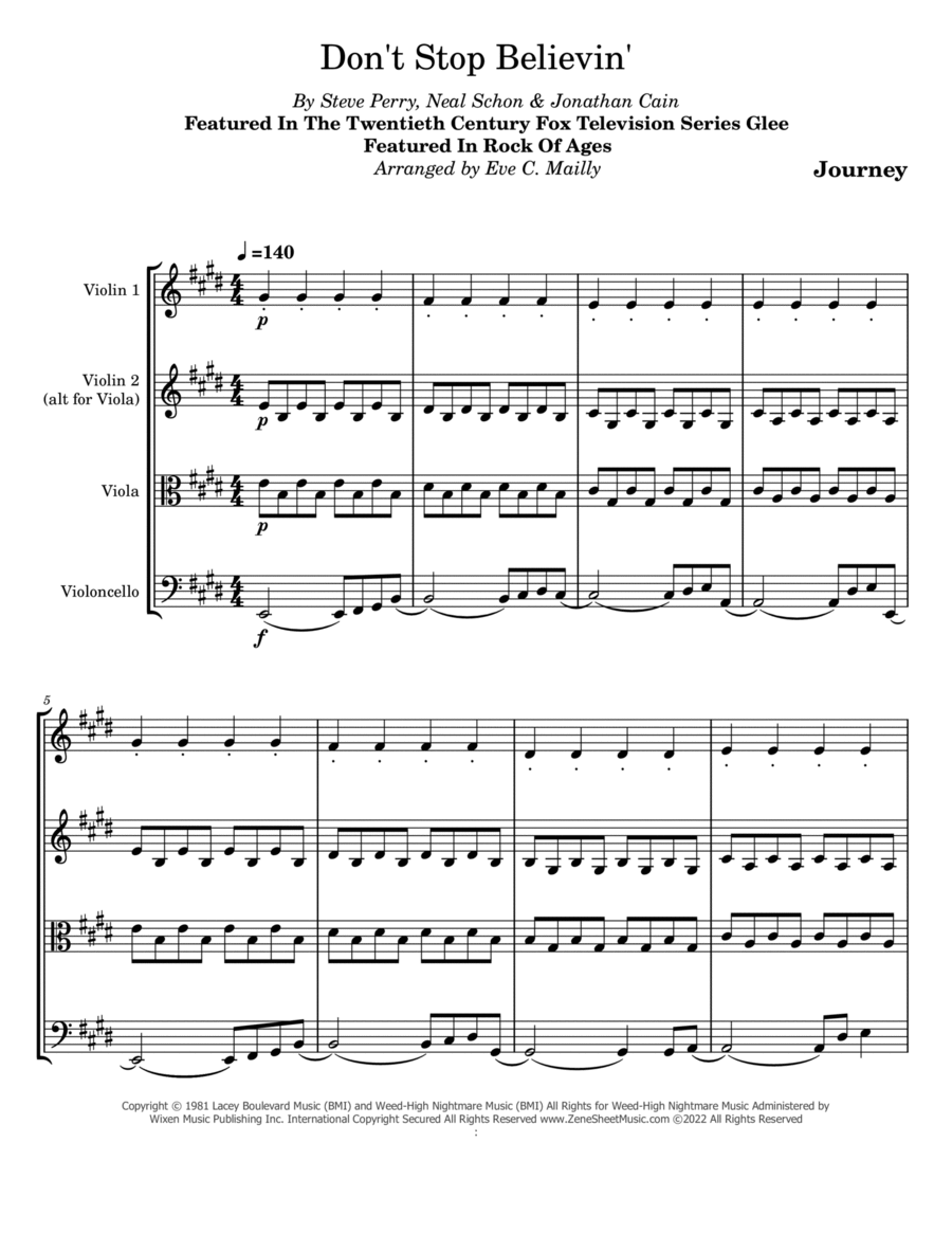 Don't Stop Believin' String Trio scores gallery preview page 1