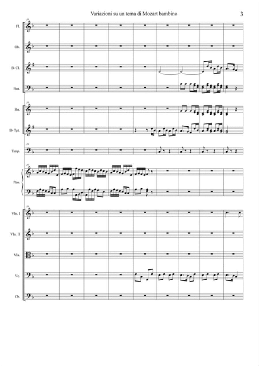 H. D'Andrea Variations on a theme by Mozart as a child for piano and orchestra. Small Ensemble scores gallery preview page 3