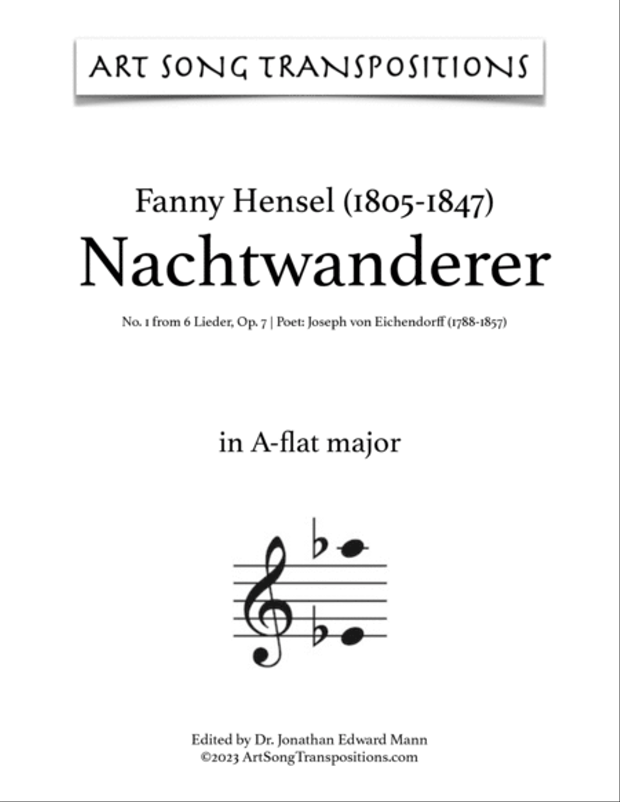 HENSEL: Nachtwanderer, Op. 7 no. 1 (transposed to A major, A-flat major, and G major) Piano, Vocal scores gallery preview page 5