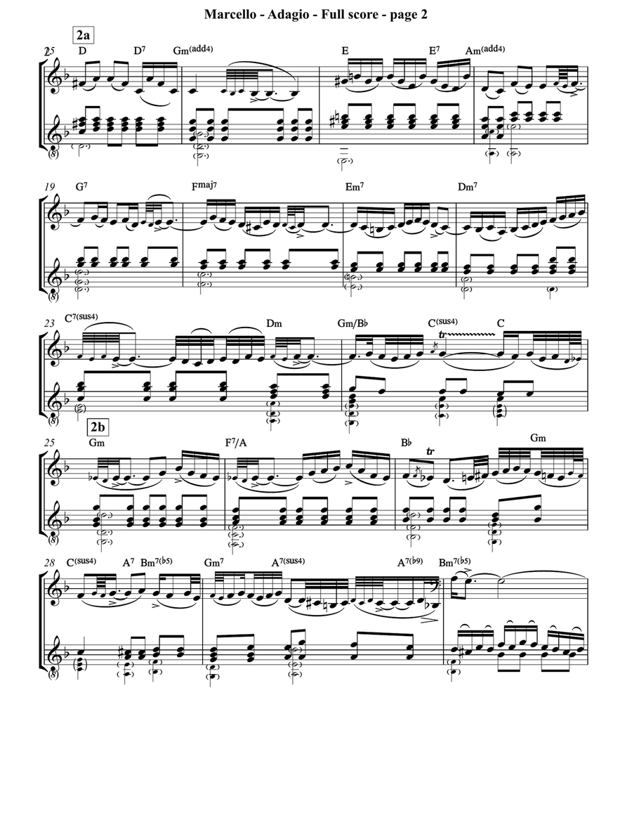 Marcello (Alessandro) - Adagio (2nd part) from Concerto for Oboe, Strings and Continuo no. 2 in D mi Classical Guitar scores gallery preview page 2