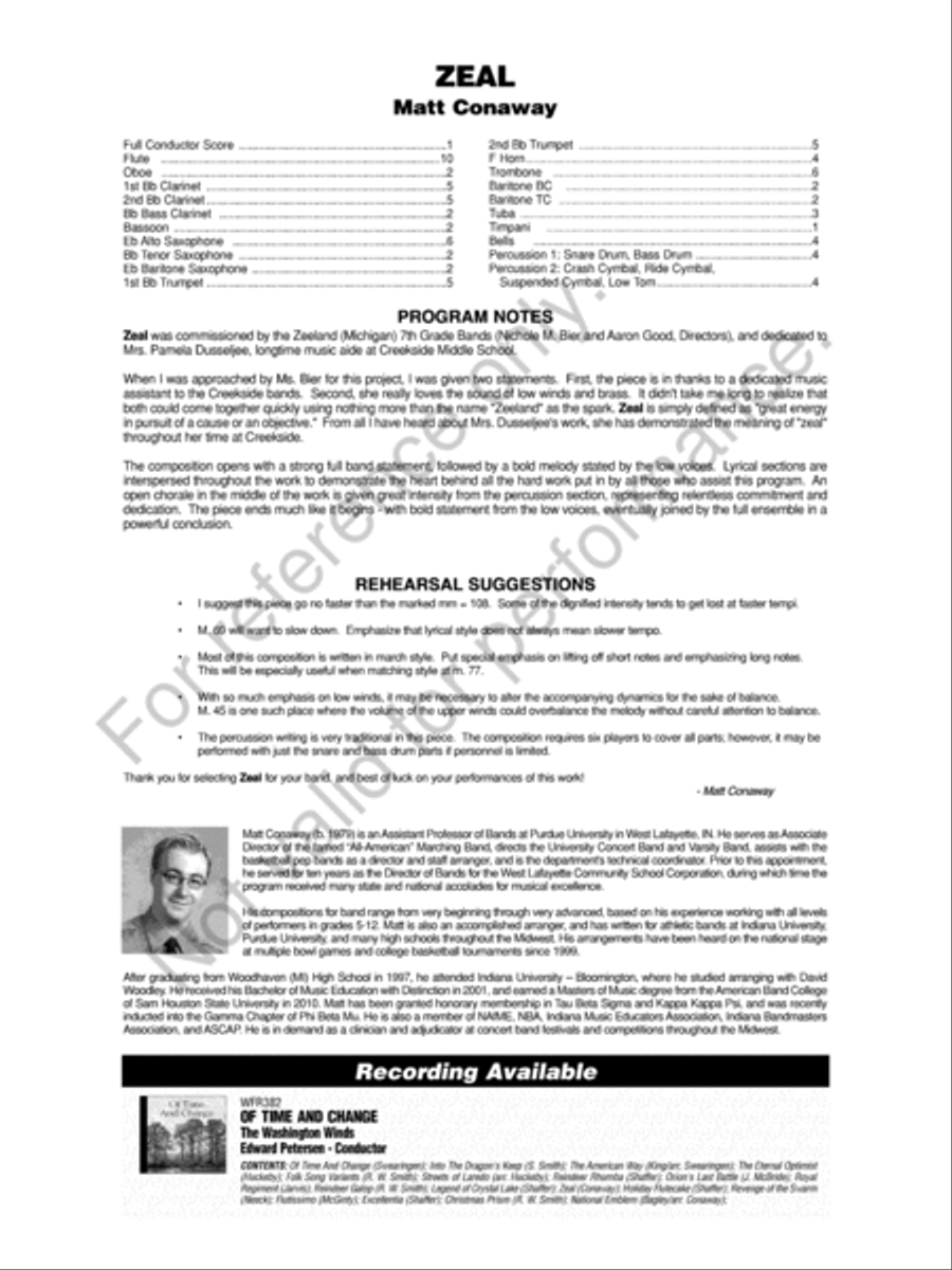 Zeal - Concert Band - Sheet Music | Sheet Music Plus