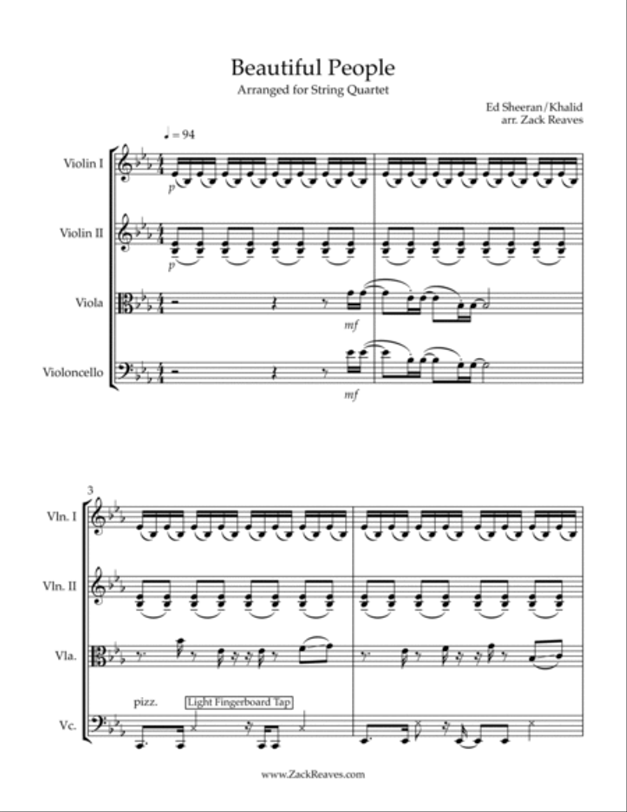 Beautiful People String Quartet scores gallery preview page 2