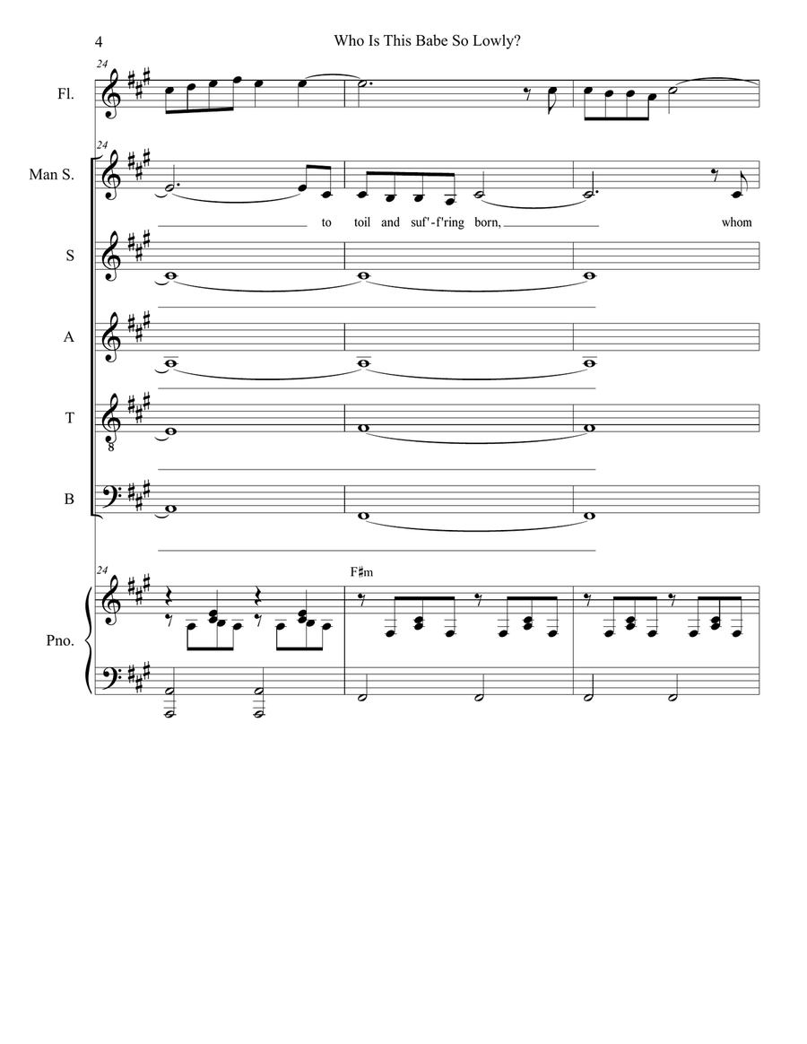 Who Is This Babe So Lowly? (Solo and SATB) 4-Part scores gallery preview page 4