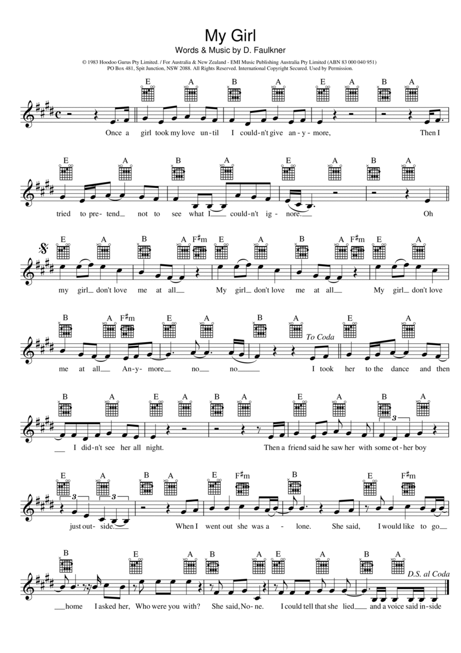 My Girl My Girl Piano scores gallery preview page 1