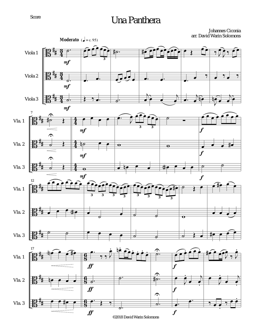 Una panthera in compagnia de Marte (A Panther in company of Mars) arranged for 3 violas Viola Solo scores gallery preview page 1