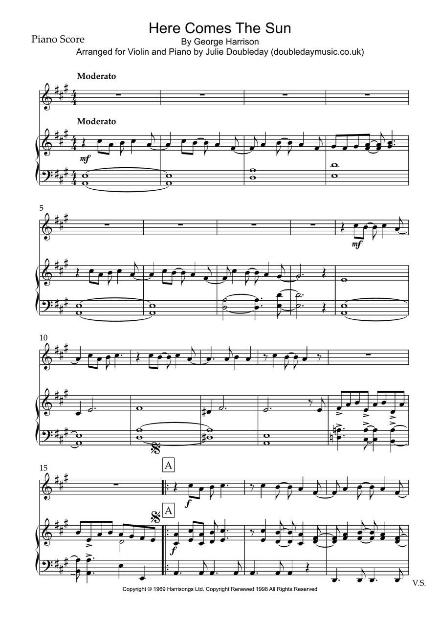 Here Comes The Sun Violin Solo scores gallery preview page 1