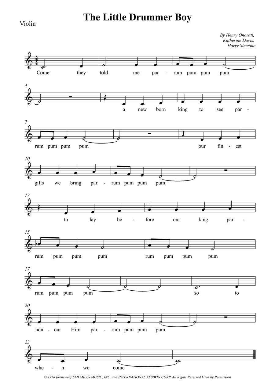 The Little Drummer Boy Violin Solo scores gallery preview page 1
