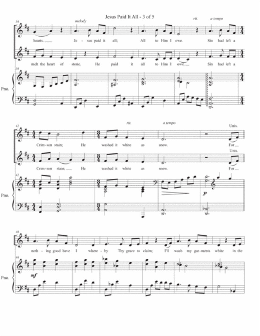 Jesus Paid it All - SSA / 2pt SSA scores gallery preview page 3