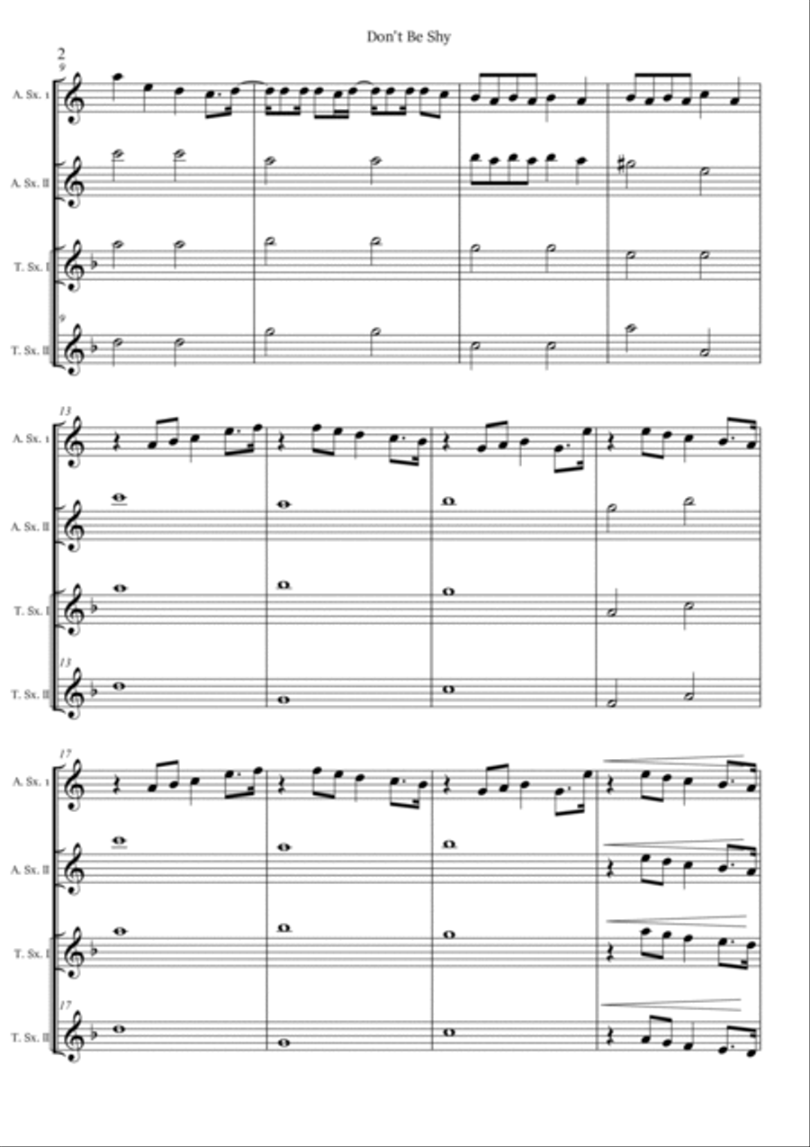 Don't Be Shy Saxophone Quartet scores gallery preview page 2