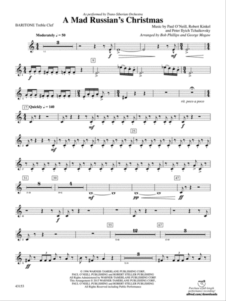 A Mad Russian's Christmas: Baritone T.C. Concert Band scores gallery preview page 1