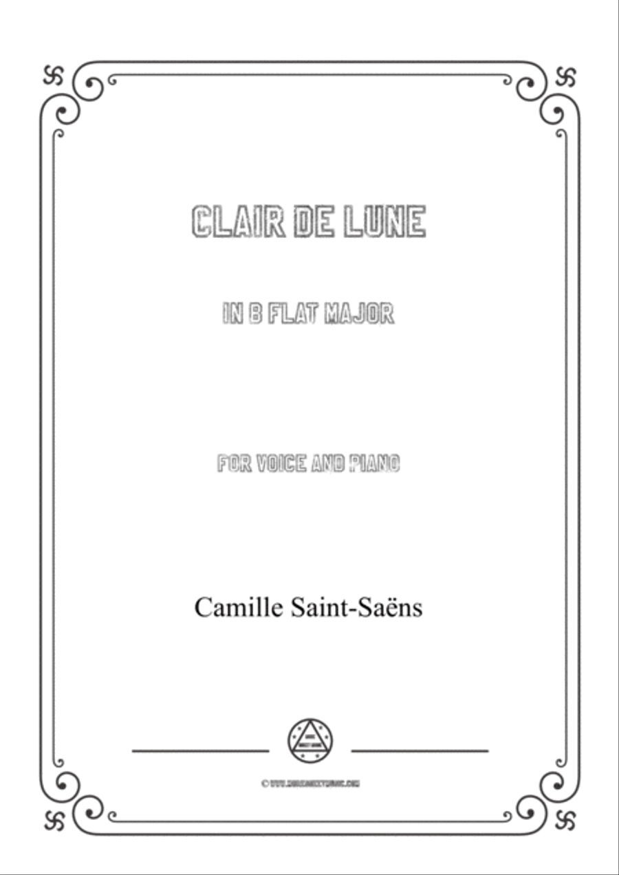 Saint-Saëns-Clair de lune in B flat Major,for Voice and Piano Voice Solo scores gallery preview page 1