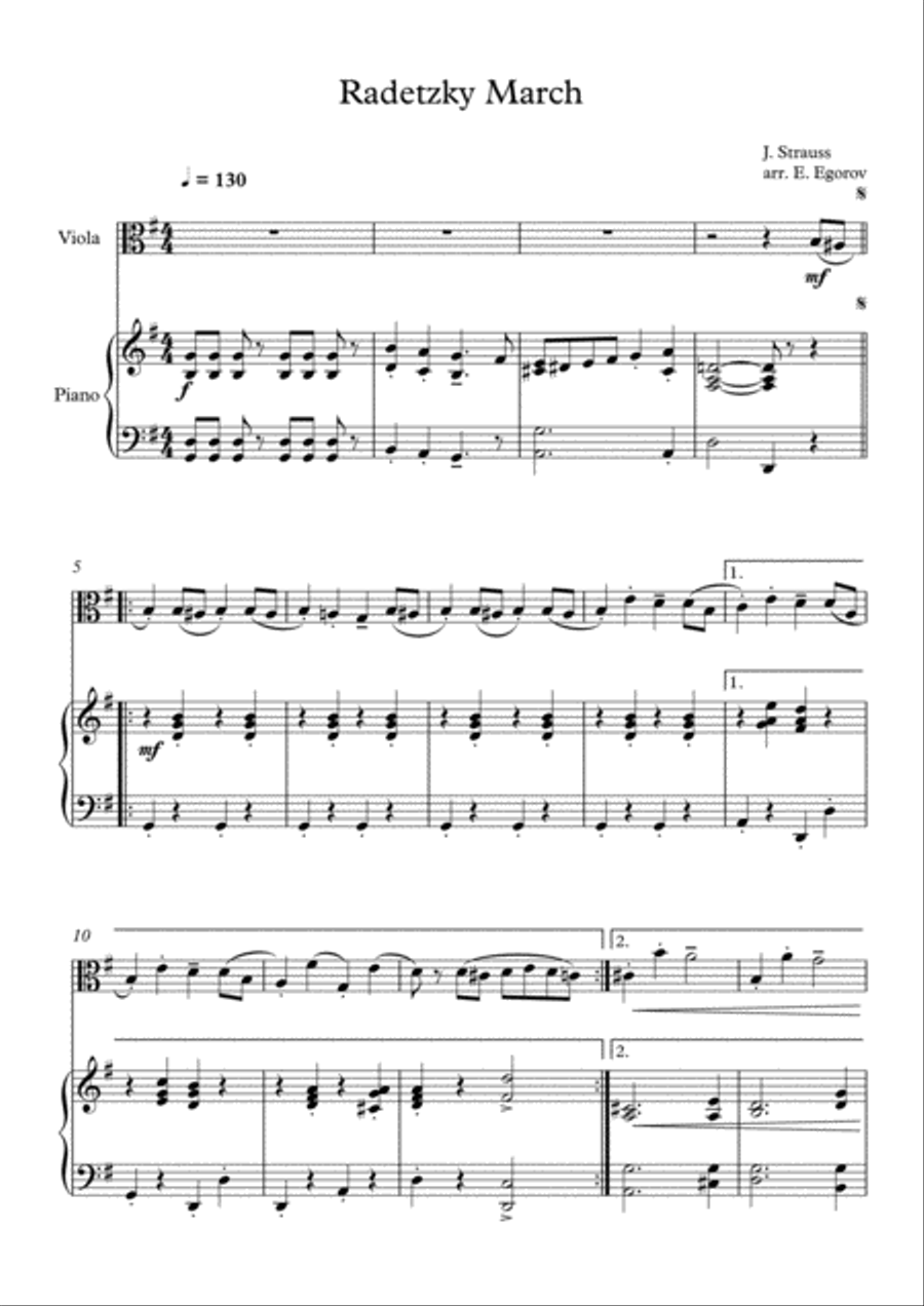 Radetzky March, Johann Strauss Sr., For Viola & Piano Viola scores gallery preview page 1