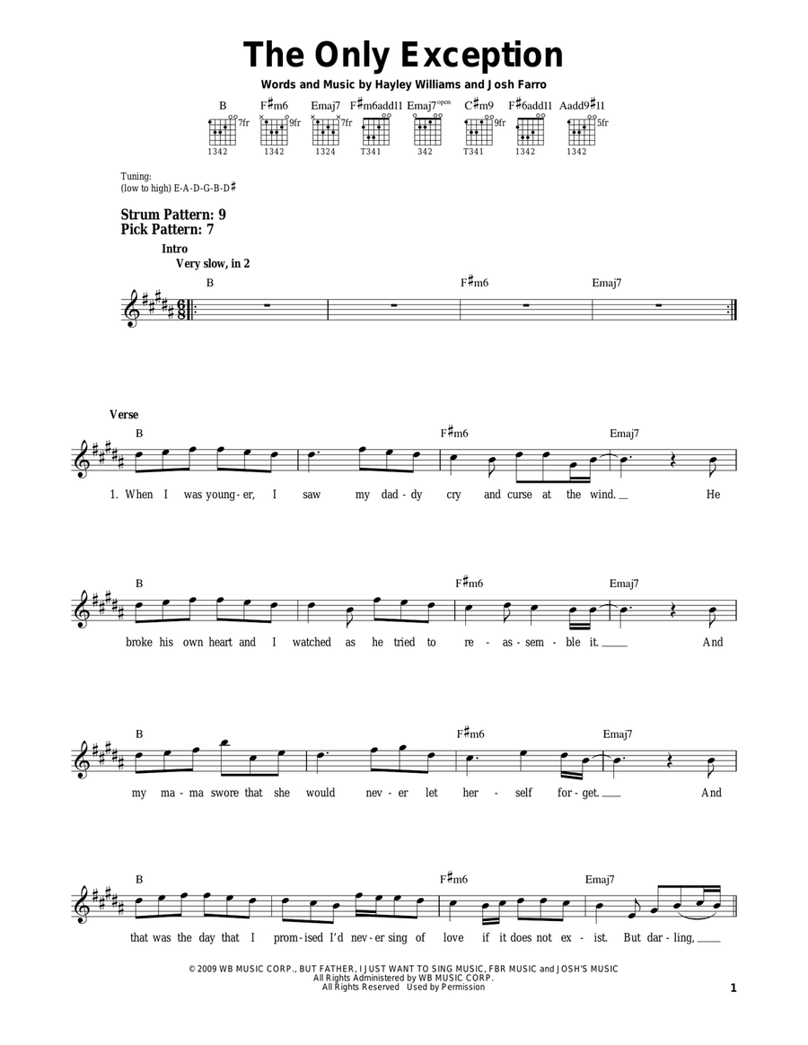 The Only Exception Acoustic Guitar scores gallery preview page 1