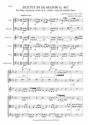 BOCCHERINI SEXTET IN Eb MAJOR G. 467 for flute, bassoon, horn, violin, viola & double bass