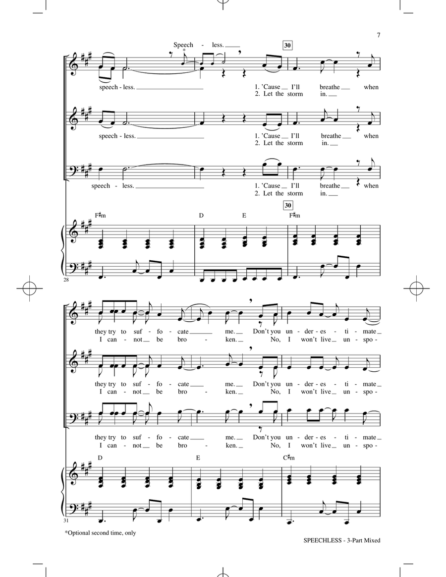 Speechless (from Disney's Aladdin) (arr. Audrey Snyder) 3-Part scores gallery preview page 5