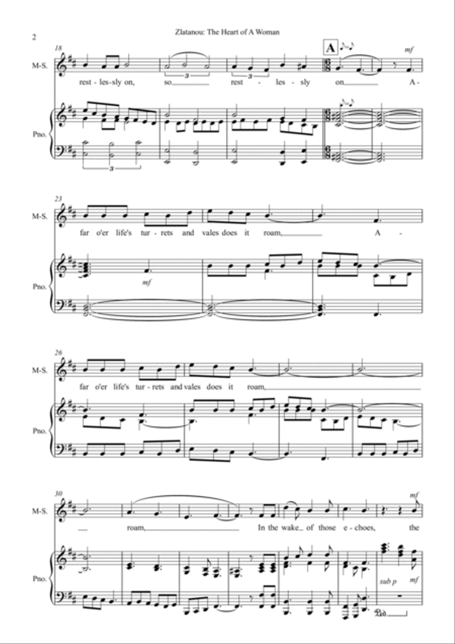 THE HEART OF A WOMAN, for Mezzo Soprano soloist and piano Mezzo-Soprano Voice scores gallery preview page 2