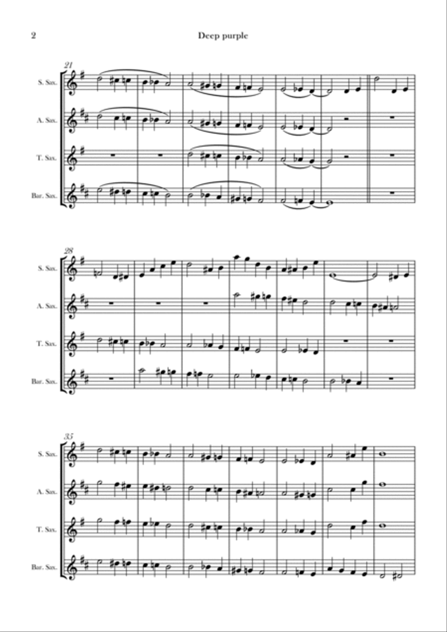 Deep Purple Deep Purple Saxophone Quartet scores gallery preview page 2